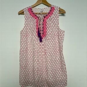 Rikshaw Design Boho Embroidered Sleeveless Pink/White Lined Cotton Tunic Medium